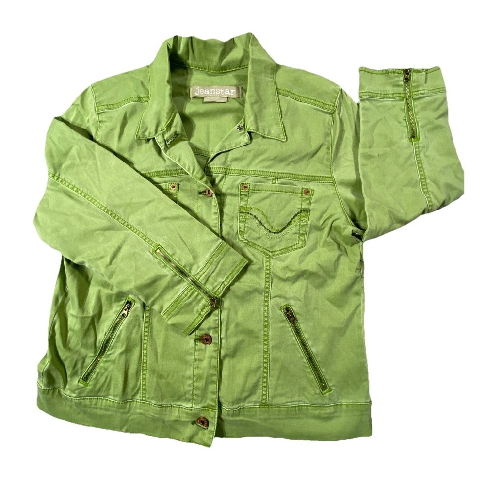Jeanstar Womens Jacket Large Green Zip Up Denim Style Casual Y2K Street NEW